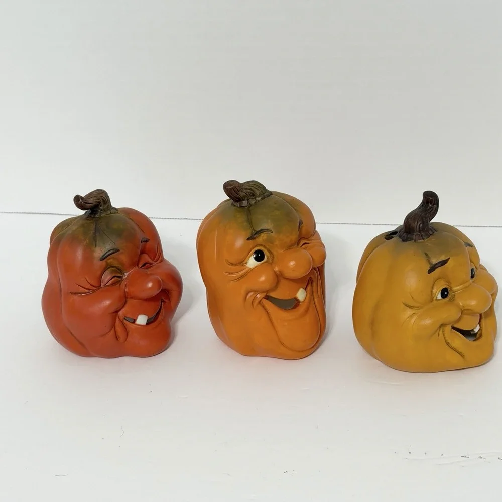 Vintage House of Lloyd Pumpkin Tea Light Holders Halloween Set of 3 With Box
